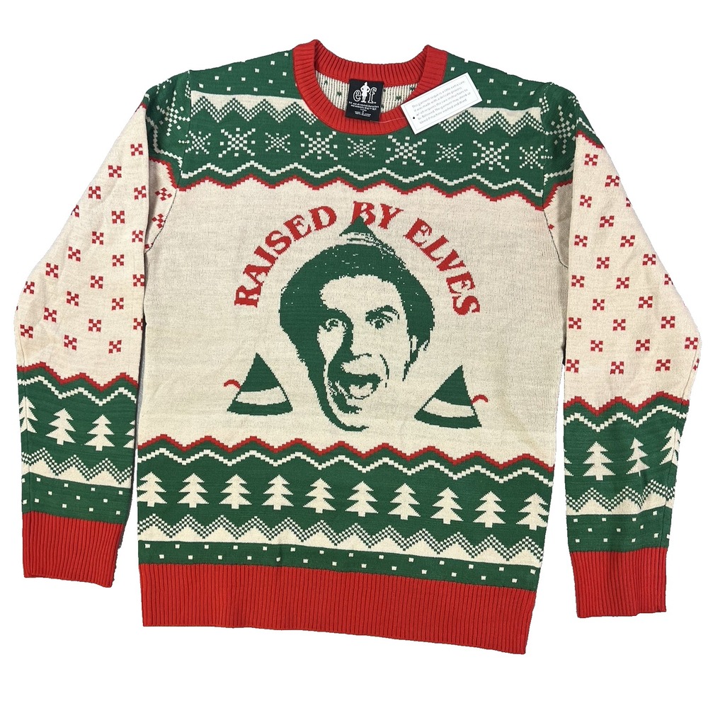 NEW Raised By ELVES Elf Movie Buddy Holiday Sz S Ugly Christmas‎ Sweater